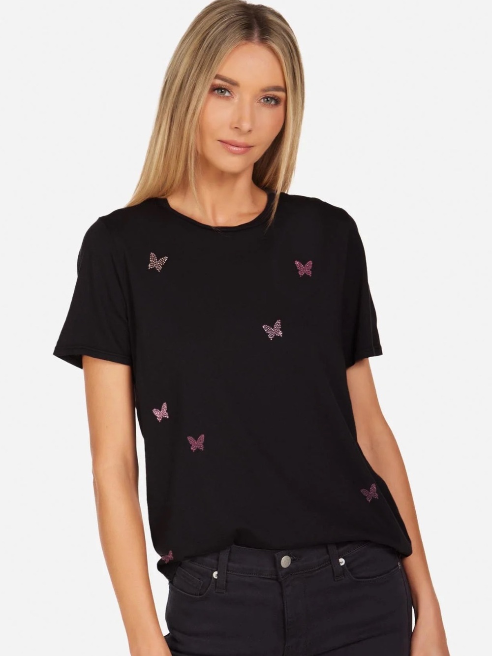 Lauren Moshi Crystal Butterfly Design Tee XL